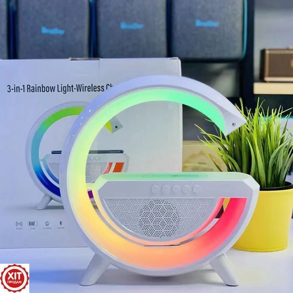 Нічний RGB світильник з бездротовою зарядкою для телефону, Білий / Портативна колонка нічник з Bluetooth  0234571202 фото
