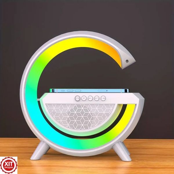 Нічний RGB світильник з бездротовою зарядкою для телефону, Білий / Портативна колонка нічник з Bluetooth  0234571202 фото