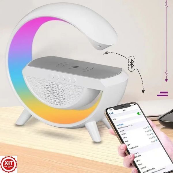 Нічний RGB світильник з бездротовою зарядкою для телефону, Білий / Портативна колонка нічник з Bluetooth  0234571202 фото