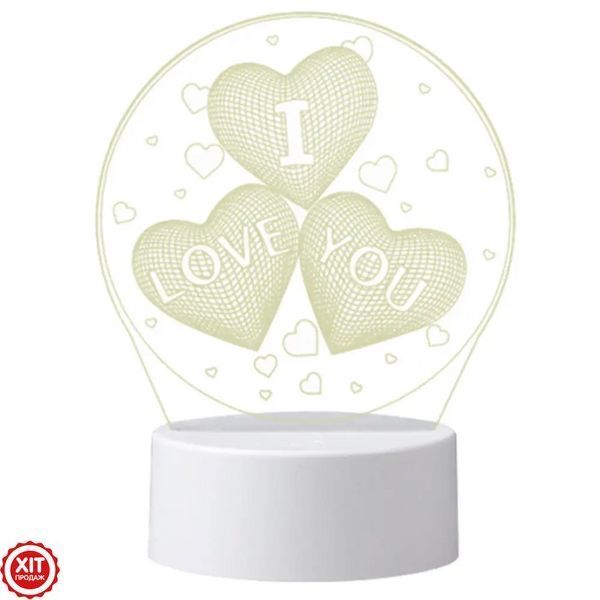 Настільна RGB лампа світильник від USB + пульт ДК, 3D Creative "I Love you" / 3D лампа нічник 02345631890 фото
