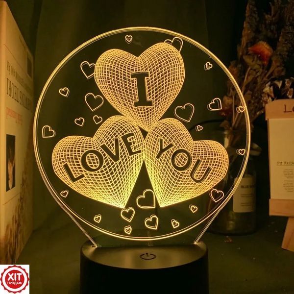 Настільна RGB лампа світильник від USB + пульт ДК, 3D Creative "I Love you" / 3D лампа нічник 02345631890 фото