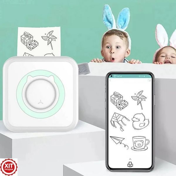 Портативний Bluetooth принтер + рулон, Бірюзовий / Міні принтер для друку з телефону / Термопринтер 0234570492 фото