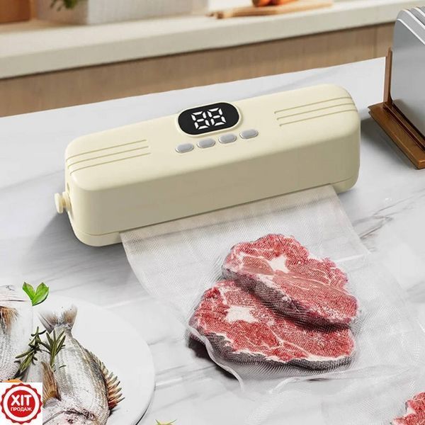 Вакууматор для продуктів + пакети, з USB, 60 КПа / Вакуумний пакувальник / Акумуляторний вакууматор для їжі  0234585345 фото
