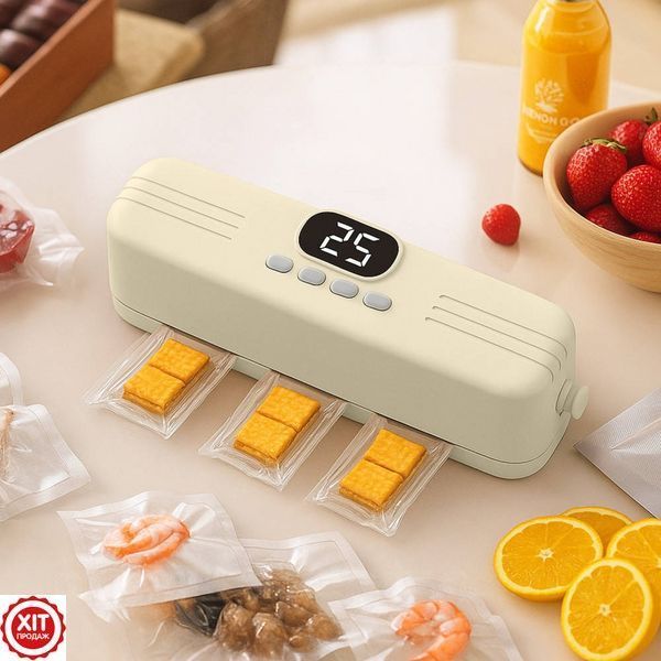 Вакууматор для продуктів + пакети, з USB, 60 КПа / Вакуумний пакувальник / Акумуляторний вакууматор для їжі  0234585345 фото