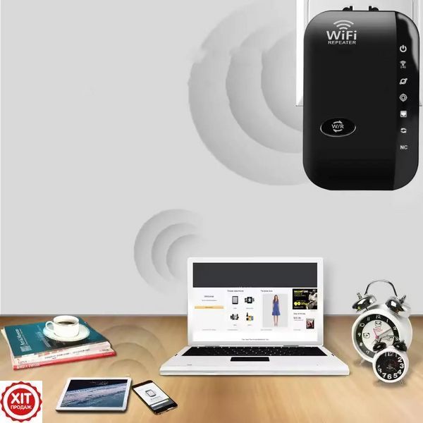 Підсилювач WiFi до 300 Мбіт/с, 2,4G, від мережі, МТ02, Чорний / WiFi репітер / Ретранслятор вайфаю 023457064401 фото