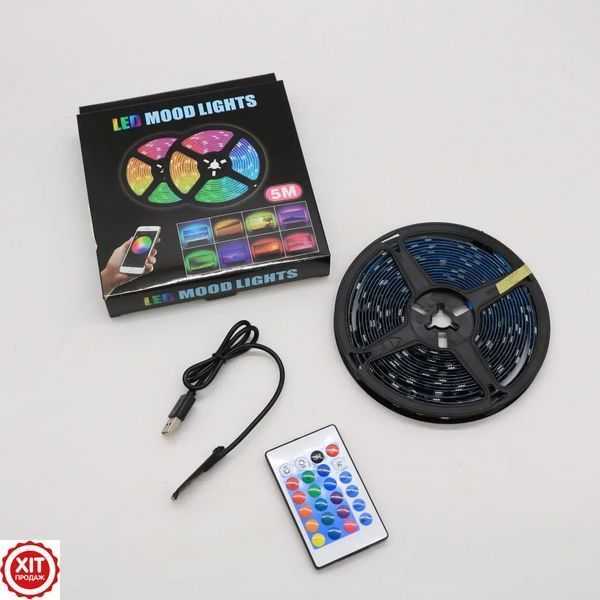 Світлодіодна стрічка 5 м, від USB + пульт, Led mood lights / Силіконова багатобарвна стрічка / Розумна RGB стрічка 0234571409 фото