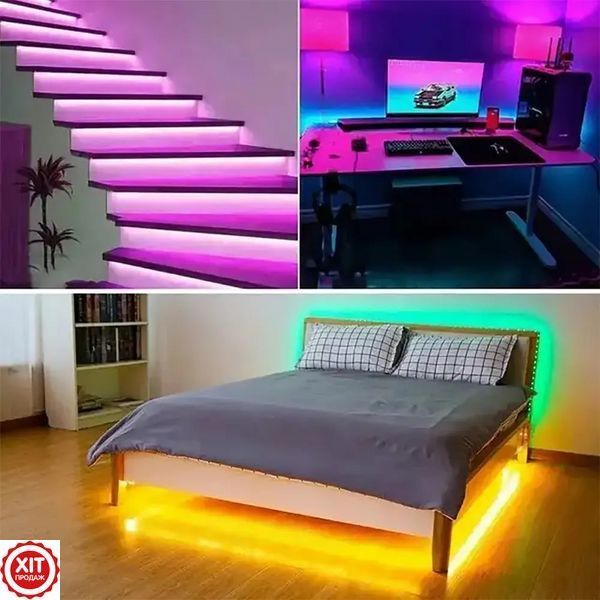Світлодіодна стрічка 5 м, від USB + пульт, Led mood lights / Силіконова багатобарвна стрічка / Розумна RGB стрічка 0234571409 фото