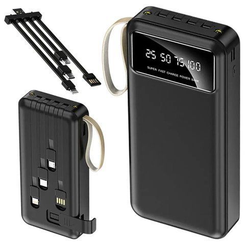 Повербанк з ліхтариком + кабеля, 30000мАч, Чорний / Power bank / Павер банк / Зовнішній акумулятор / УМБ  023458531201 фото