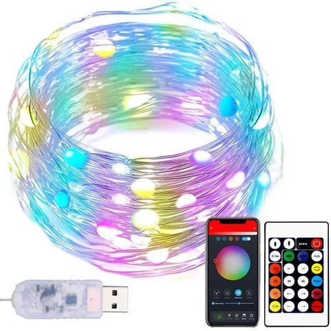 Розумна гірлянда-стрічка 10 м від USB + пульт, Роса / Світлодіодна RGB стрічка з керуванням телефоном 0234572500 фото