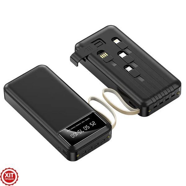Повербанк з ліхтариком + кабеля, 30000мАч, Чорний / Power bank / Павер банк / Зовнішній акумулятор / УМБ  023458531201 фото