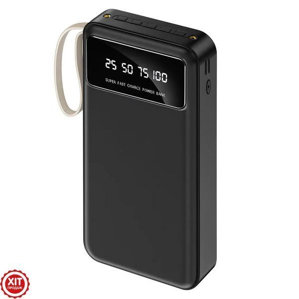 Повербанк з ліхтариком + кабеля, 30000мАч, Чорний / Power bank / Павер банк / Зовнішній акумулятор / УМБ  023458531201 фото