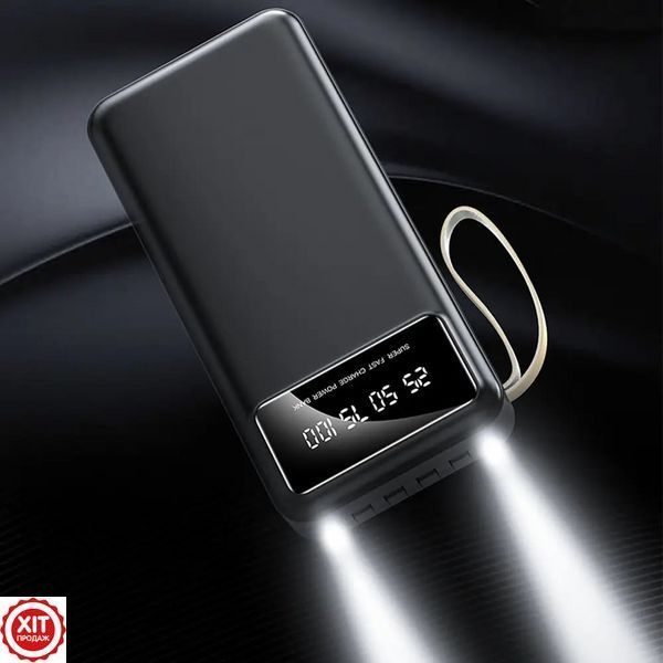 Повербанк з ліхтариком + кабеля, 30000мАч, Чорний / Power bank / Павер банк / Зовнішній акумулятор / УМБ  023458531201 фото