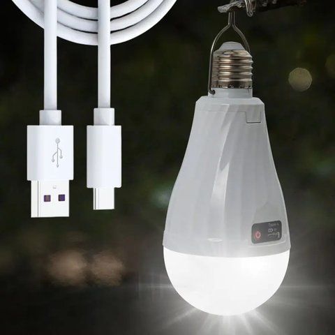 Акумуляторна лампа з гачком 30Вт, Е27 + 2 акумулятори, USB / Лампочка з акумулятором / Кемпінгова лампа  0234576773 фото