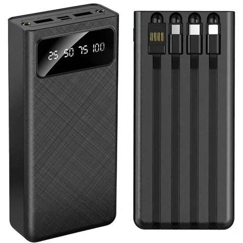 Повербанк з ліхтариком + 4 кабелі, 30000 mAh, 2хUSB, Smart Safe / Портативний зарядний пристрій / Power Bank 0234571585 фото