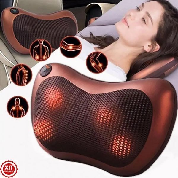 Інфрачервона масажна подушка (31х10х19 см) Massage pillow 8028 / Роликовий масажер для шиї та спини 0123457498 фото