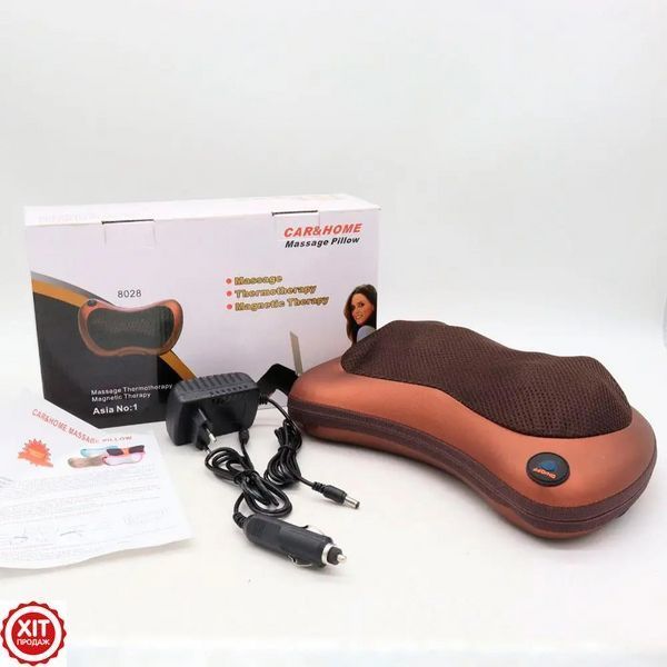 Інфрачервона масажна подушка (31х10х19 см) Massage pillow 8028 / Роликовий масажер для шиї та спини 0123457498 фото