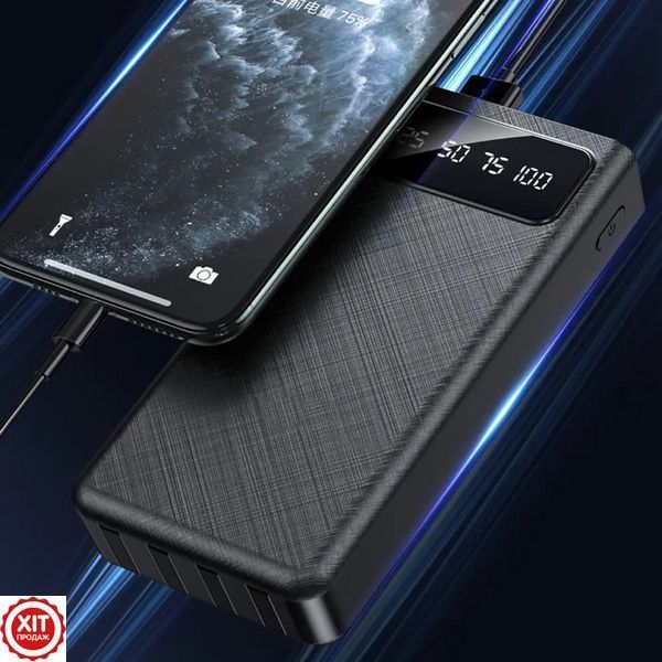 Повербанк з ліхтариком + 4 кабелі, 30000 mAh, 2хUSB, Smart Safe / Портативний зарядний пристрій / Power Bank 0234571585 фото