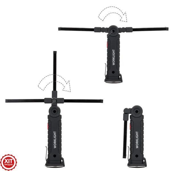 Акумуляторний ліхтарик на магніті, від USB WORKLIGHT-W51-SMD + COB / Кемпінговий ліхтар / Підвісний ліхтарик для СТО / Ручний  0234567680 фото