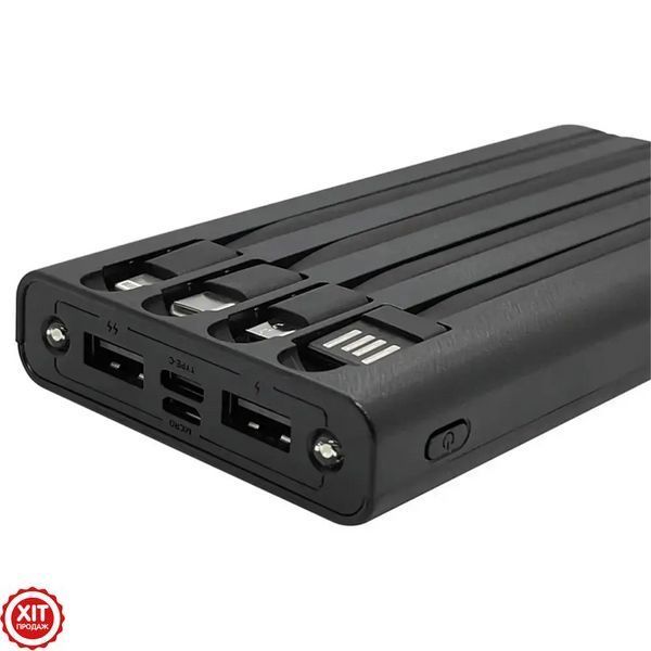 Повербанк з ліхтариком + 4 кабелі, 30000 mAh, 2хUSB, Smart Safe / Портативний зарядний пристрій / Power Bank 0234571585 фото