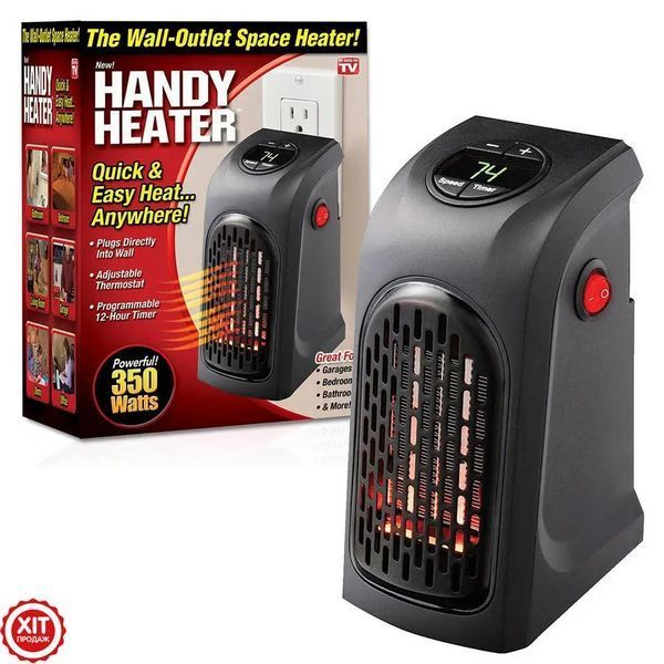 Тепловентилятор 400 Вт, від мережі, HANDY HEATER / Портативний міні обігрівач у розетку з таймером  0234561375 фото