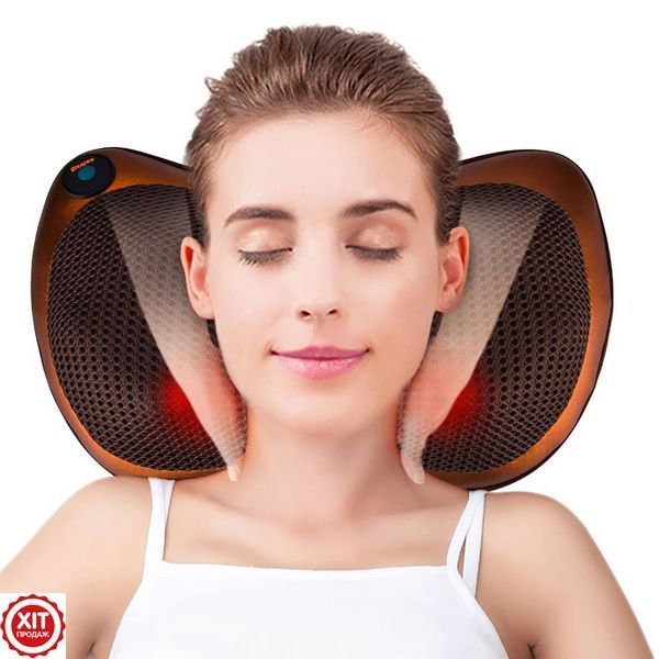 Інфрачервона масажна подушка (31х10х19 см) Massage pillow 8028 / Роликовий масажер для шиї та спини 0123457498 фото