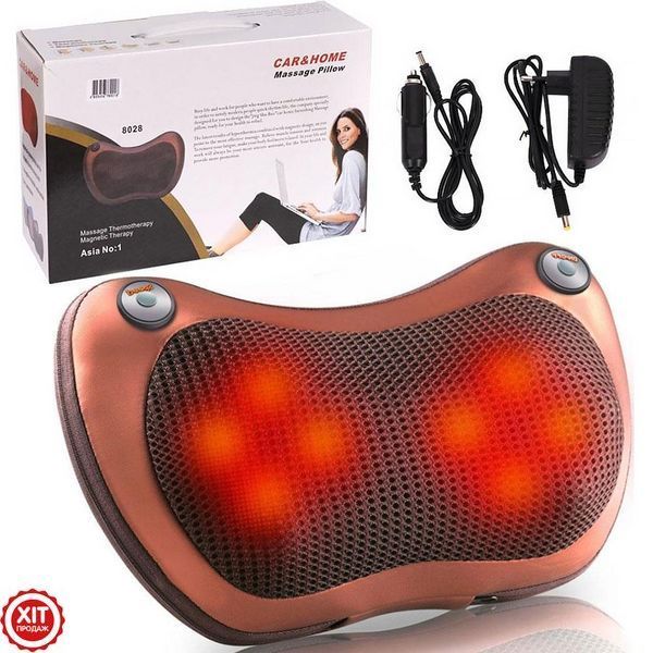 Інфрачервона масажна подушка (31х10х19 см) Massage pillow 8028 / Роликовий масажер для шиї та спини 0123457498 фото