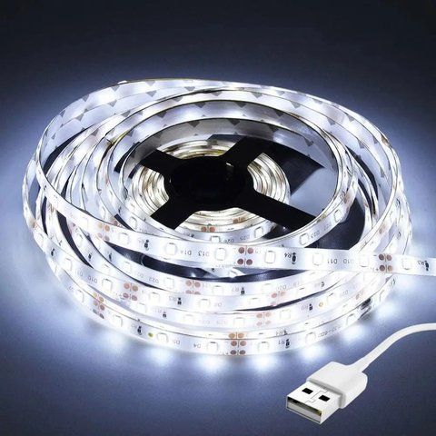 Світлодіодна LED стрічка 5м, від USB, Холодний Білий / Універсальна лед стрічка від повербанка / Діодна підсвітка 0234568986 фото
