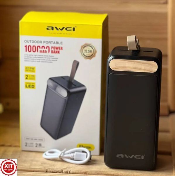 Повербанк 100000mAh, 2хUSB, Type-C, Micro-USB, AWEI P101K / Павербанк для телефону / УМБ / Зовнішній акумулятор  0234577873 фото