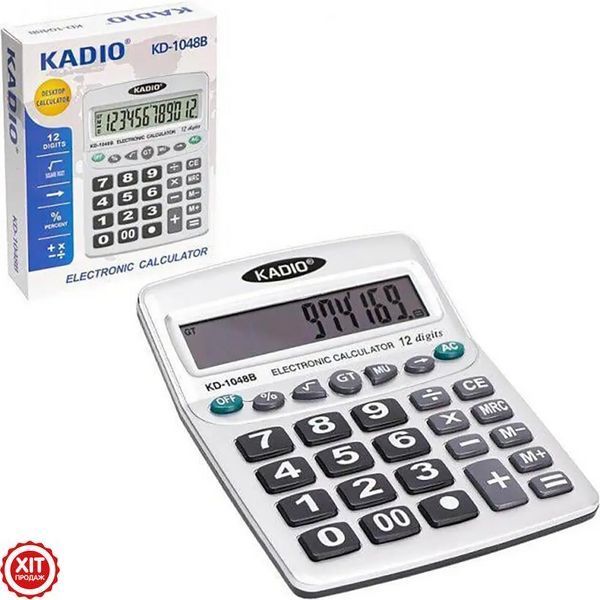 Калькулятор настільний 12-розрядний, від батарейки АА, Kadio KD-1048B / Бухгалтерський калькулятор  0234577039 фото