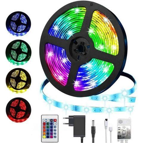 Світлодіодна RGB стрічка 5м, 3528, від мережі + пульт + блок живлення / LED підсвічування для телевізора вологозахищене 0234561216 фото