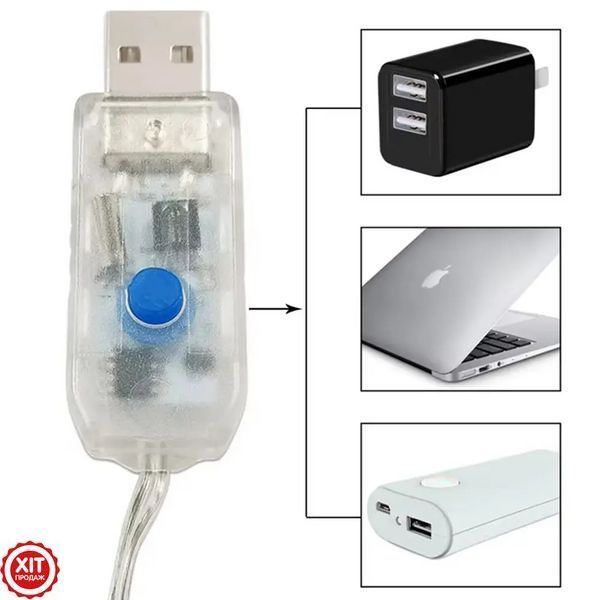Гірлянда штора від USB, 3x3м з пультом, Водоспад, Жовтий / Новорічна гірлянда на вікно  0234567973 фото