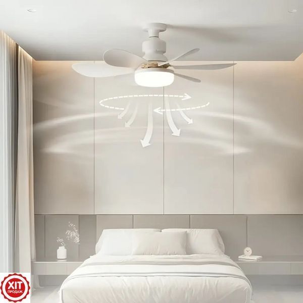 Лампа вентилятор 40W, в патрон E27, 6500K + Пульт, Білий / Стельова люстра LED / Стельовий вентилятор 0234577000 фото