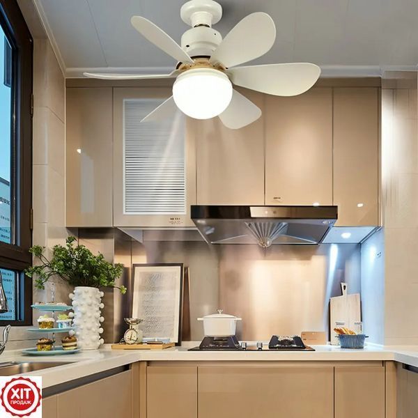Лампа вентилятор 40W, в патрон E27, 6500K + Пульт, Білий / Стельова люстра LED / Стельовий вентилятор 0234577000 фото