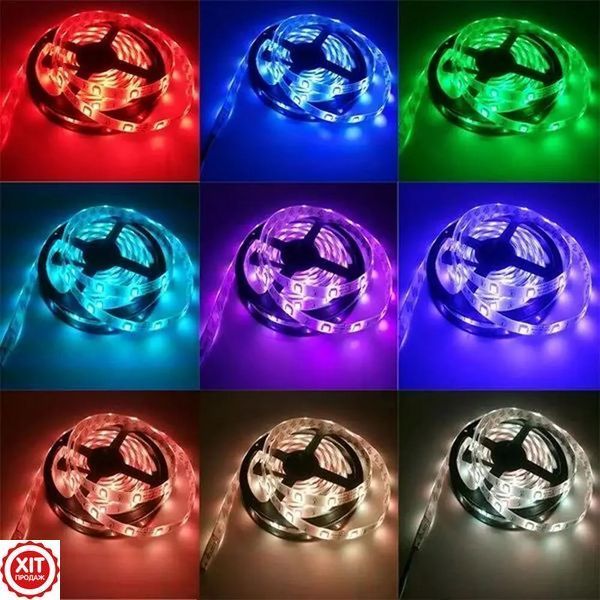 Світлодіодна RGB стрічка 5м, 3528, від мережі + пульт + блок живлення / LED підсвічування для телевізора вологозахищене 0234561216 фото