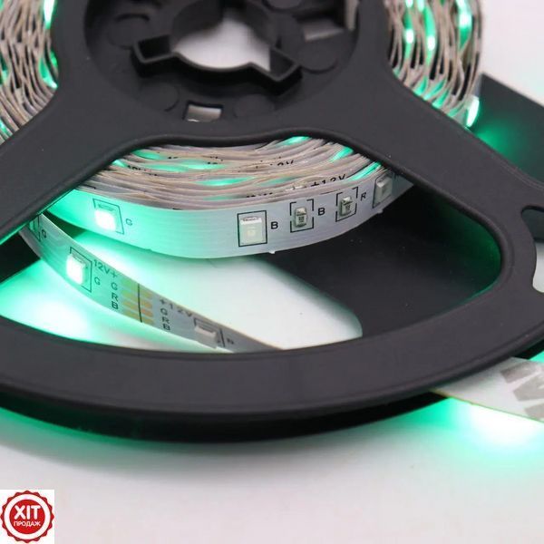 Світлодіодна RGB стрічка 5м, 3528, від мережі + пульт + блок живлення / LED підсвічування для телевізора вологозахищене 0234561216 фото
