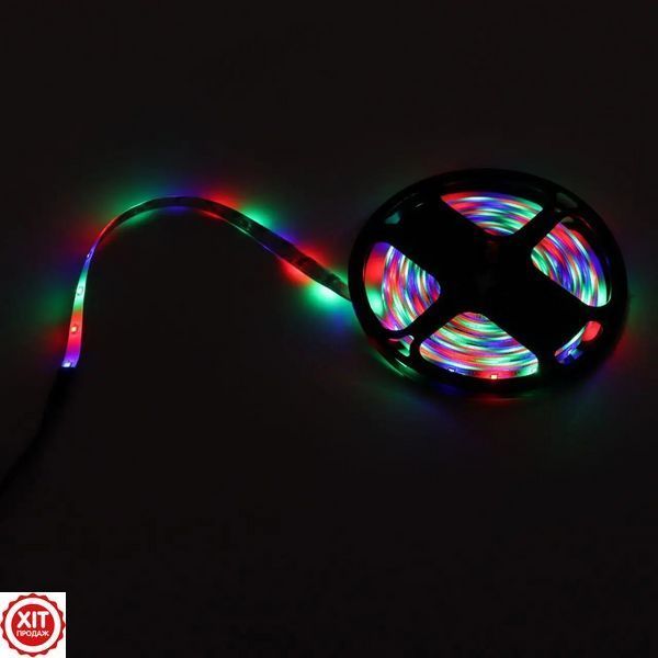 Світлодіодна RGB стрічка 5м, 3528, від мережі + пульт + блок живлення / LED підсвічування для телевізора вологозахищене 0234561216 фото