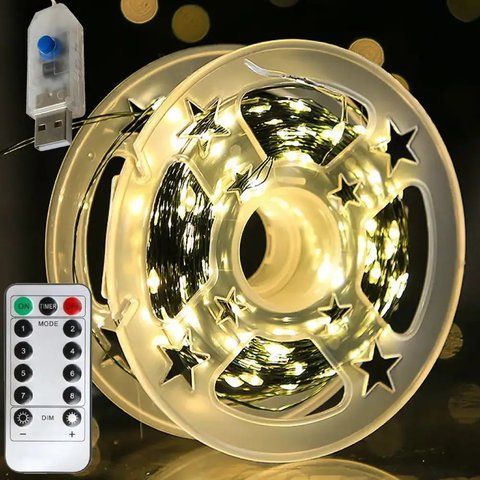 Гірлянда Роса 100м від USB, 1000LED, зелений провід, Теплий білий / Новорічна гірлянда на ялинку  0234574676 фото
