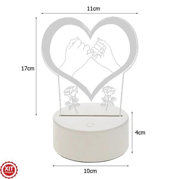 3D нічник Серце на батарейках і USB, 21х11см / 3D світильник / led світильник / Настільна 3д лампа 0234576636 фото