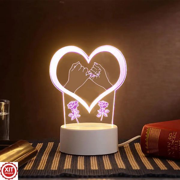 3D нічник Серце на батарейках і USB, 21х11см / 3D світильник / led світильник / Настільна 3д лампа 0234576636 фото