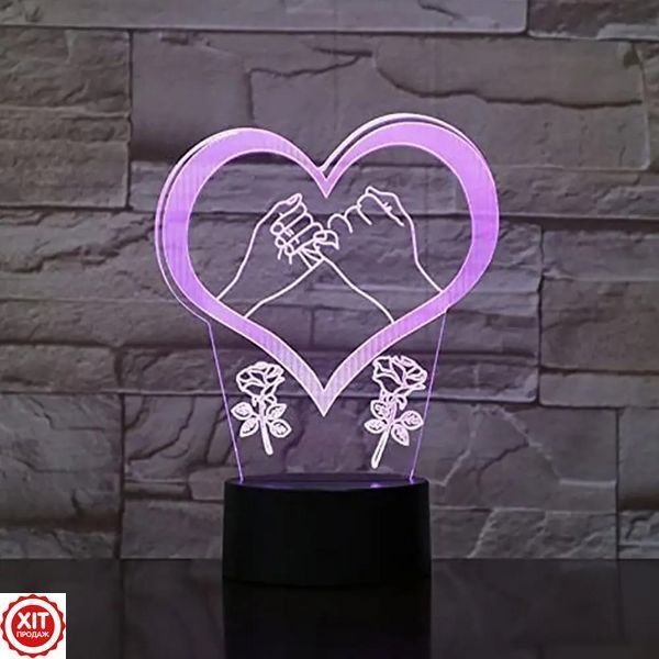 3D нічник Серце на батарейках і USB, 21х11см / 3D світильник / led світильник / Настільна 3д лампа 0234576636 фото