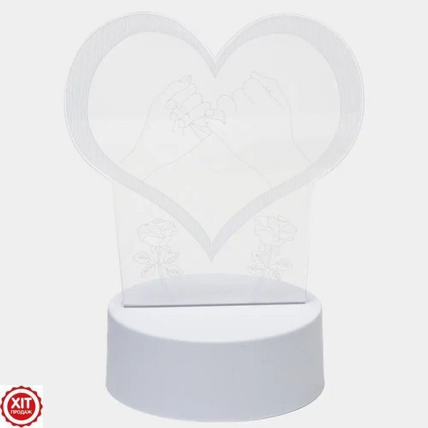 3D нічник Серце на батарейках і USB, 21х11см / 3D світильник / led світильник / Настільна 3д лампа 0234576636 фото