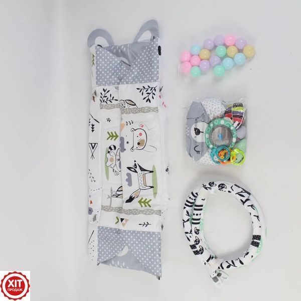 Дитячий килимок 3в1 (110х100х53см) + 6 іграшок та 18 куль, Ricokids Rabbit / Килимок для розвитку дітей  0234579648 фото