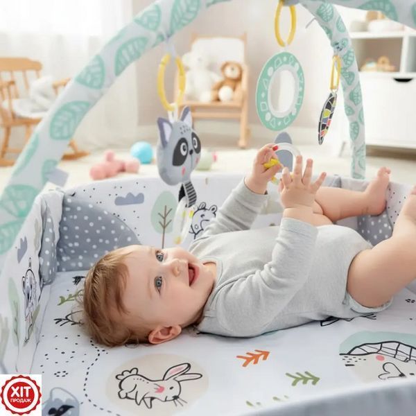 Дитячий килимок 3в1 (110х100х53см) + 6 іграшок та 18 куль, Ricokids Rabbit / Килимок для розвитку дітей  0234579648 фото