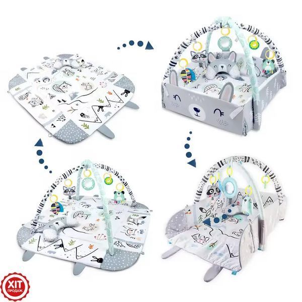 Дитячий килимок 3в1 (110х100х53см) + 6 іграшок та 18 куль, Ricokids Rabbit / Килимок для розвитку дітей  0234579648 фото