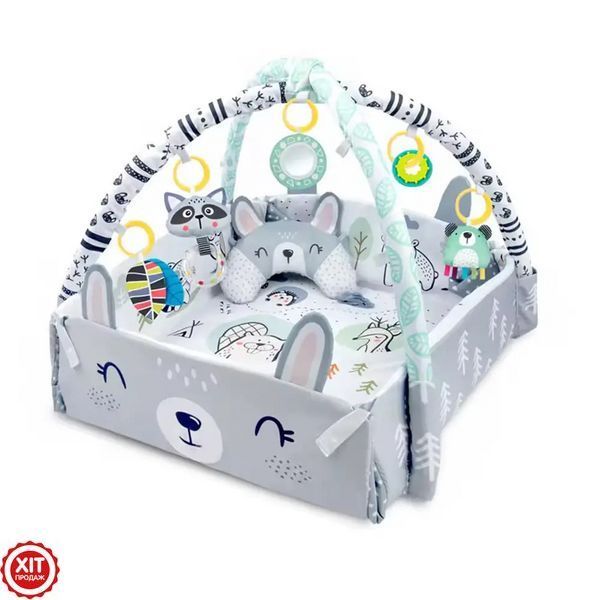 Дитячий килимок 3в1 (110х100х53см) + 6 іграшок та 18 куль, Ricokids Rabbit / Килимок для розвитку дітей  0234579648 фото