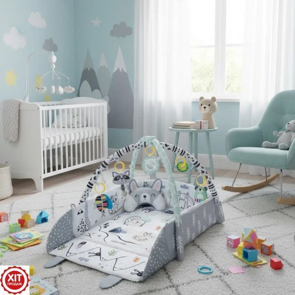 Дитячий килимок 3в1 (110х100х53см) + 6 іграшок та 18 куль, Ricokids Rabbit / Килимок для розвитку дітей  0234579648 фото