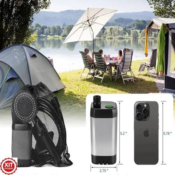 Портативний душ з лійкою та шлангом, 6000mAh, Чорний / Кемпінговий душ / Душ з індикатором температури  0234586445 фото