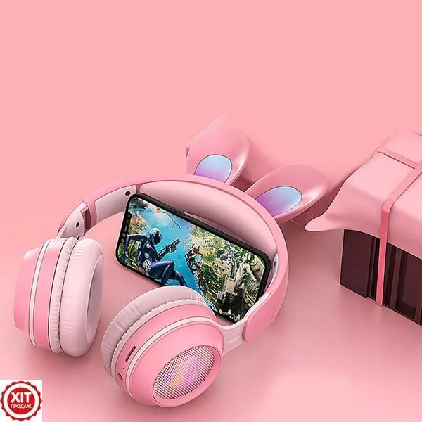 Бездротові навушники з вушками і підсвічуванням, KE-01, Рожевий / Bluetooth навушники / Дитячі блютуз навушники  0234576533 фото