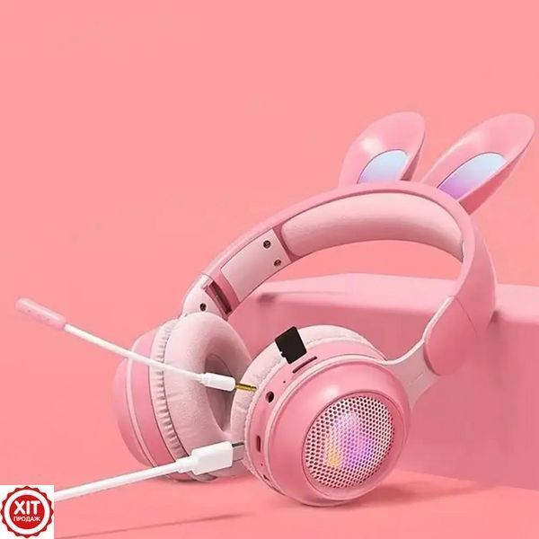Бездротові навушники з вушками і підсвічуванням, KE-01, Рожевий / Bluetooth навушники / Дитячі блютуз навушники  0234576533 фото