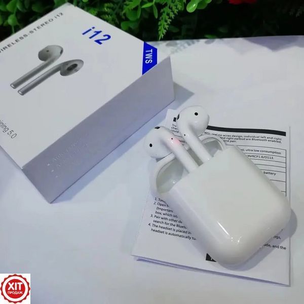 Бездротові навушники AirPods TWS i12, Блютуз навушники 0123457532 фото